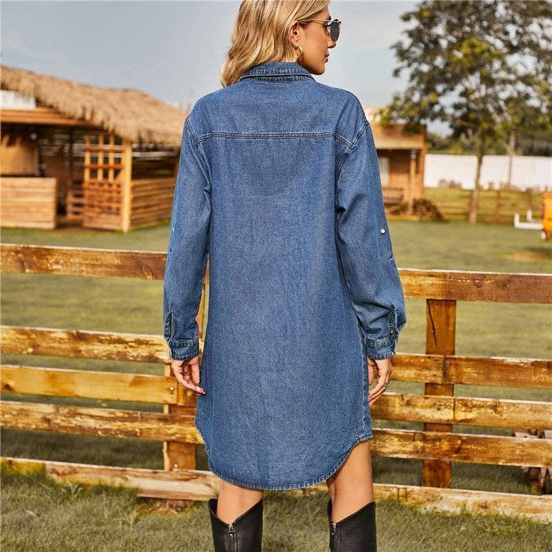 ShieldChic - Wholesale Dress - Women's - Denim Loose Casual Long Sleeve Dress6