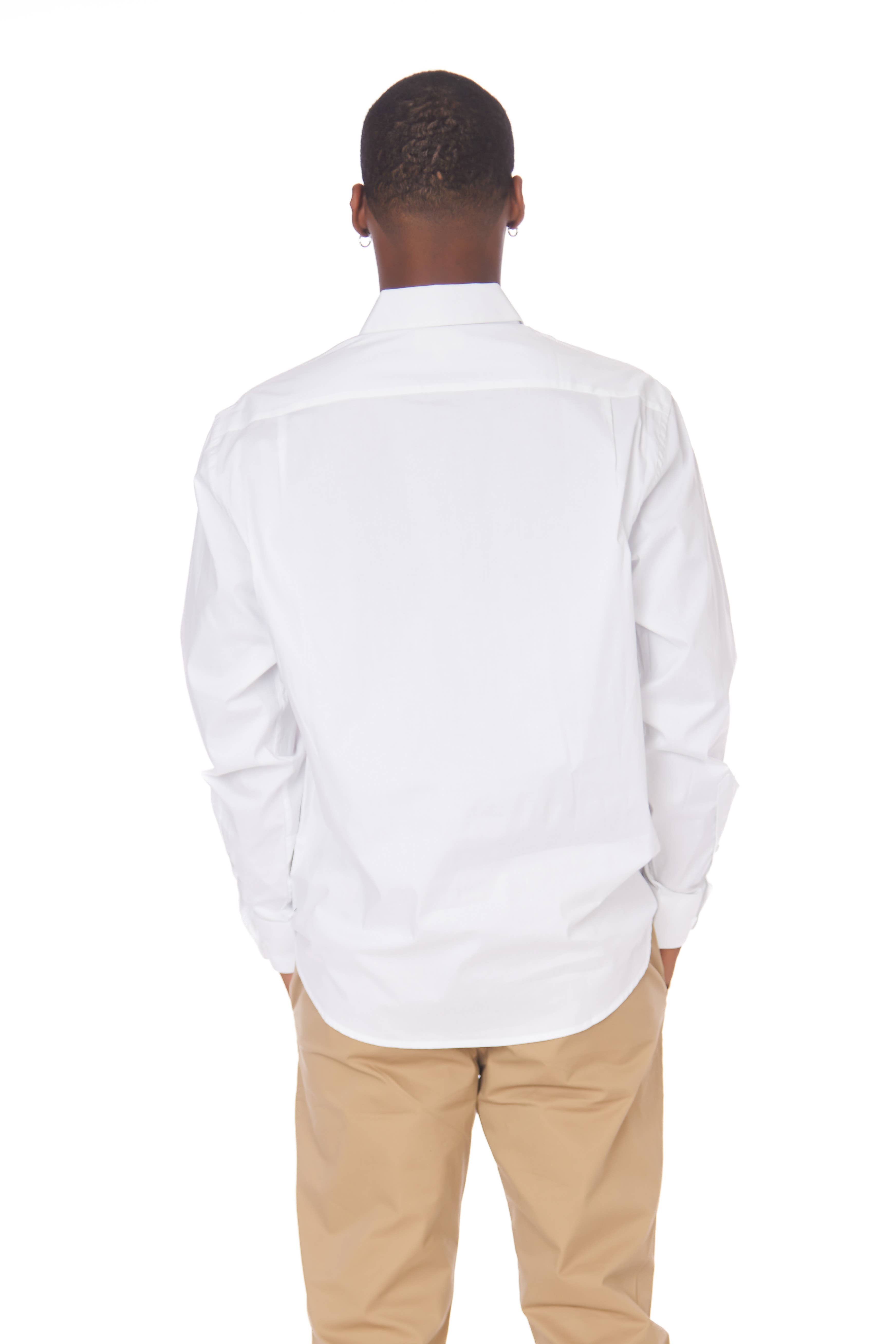 White Men's Cotton Stretch Long Sleeve Solid Shirt for wholesale on Faire1