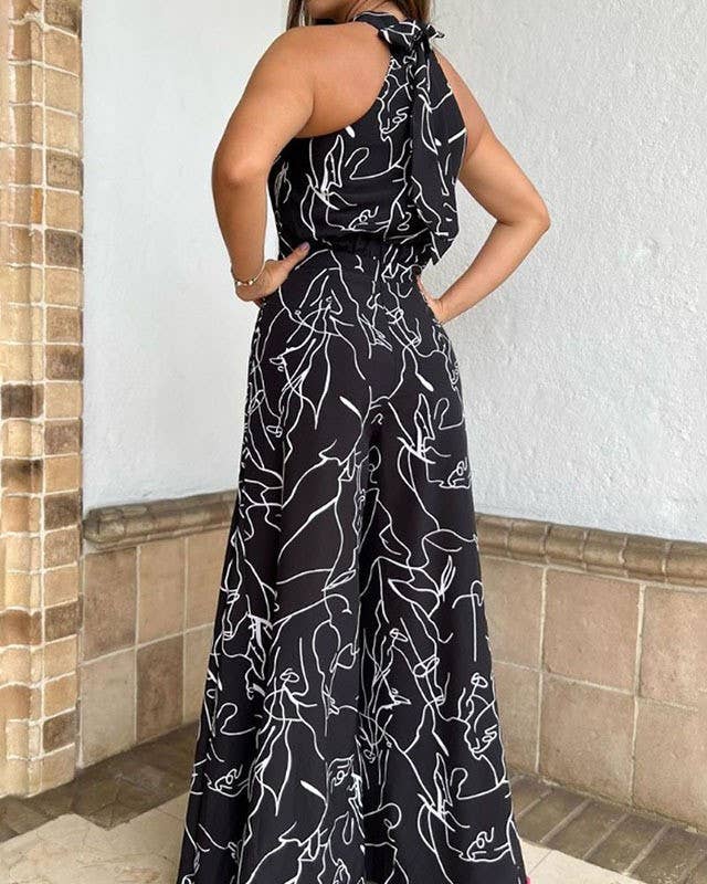 Rosa Clothing - Wholesale Jumpsuit - Women's - Halterneck Graphic & Ethnic Print Sleeveless Jumpsuit3