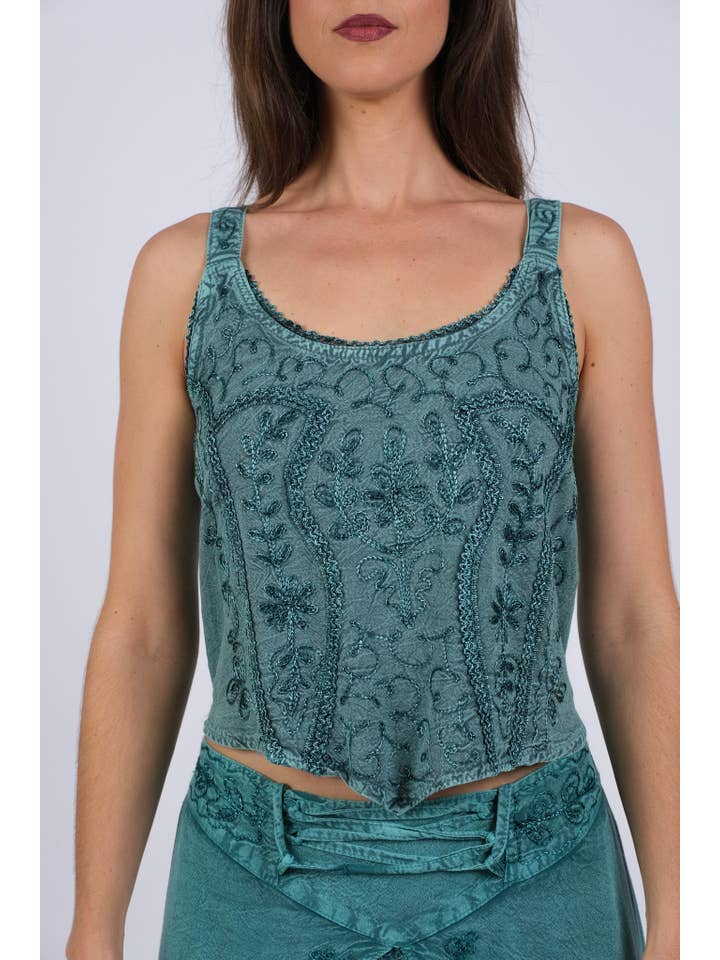 Sacred Threads - Wholesale Tank Top - Women's - Trendy Sea Embroided Cropped Top