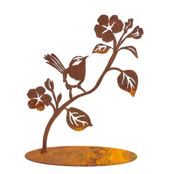 Arte de jardín de metal Wren on Flower Stand para venta al por mayor de Overwrought