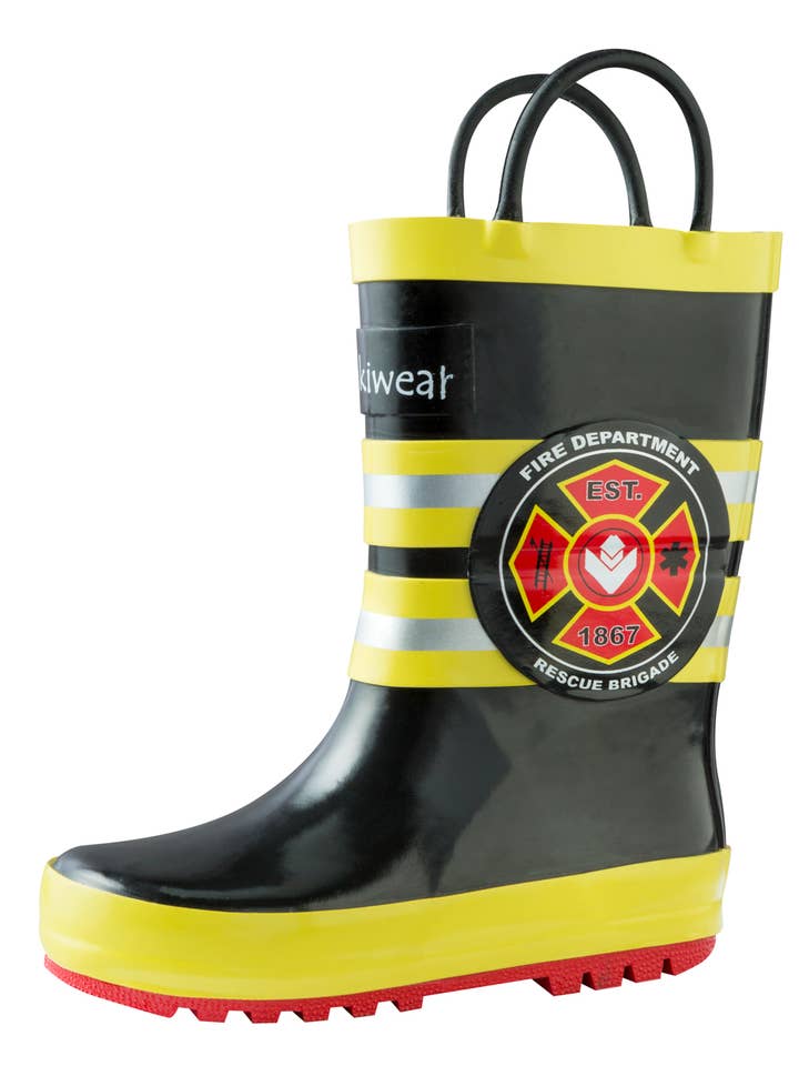Oaki - Vente Bottes de pluie – enfant - Bottes à poignée en boucle, sauvetage pompier