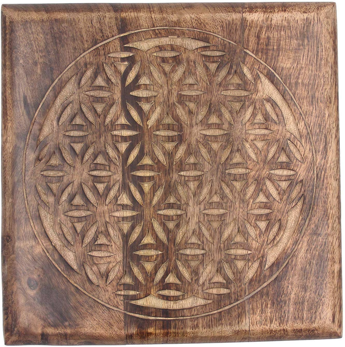 Lungta Imports - Wholesale Side Table - Solid Mango Wood Hand Carved Puja Shrine Altar Meditation Table Flower of Life3
