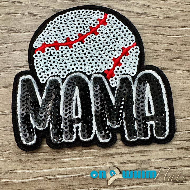 Sequin Baseball Mama Iron-On Patch for wholesale by On a Whim Hats
