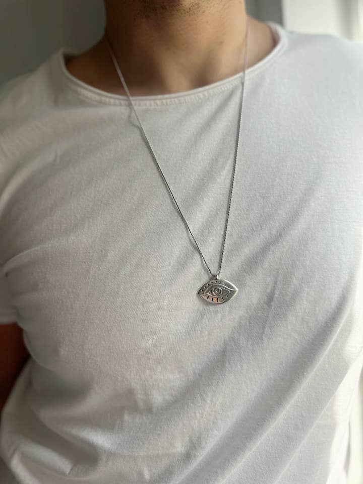 Evil Eye-halsketting, herenketting, Evil Eye-hanger, zilver E voor wholesale door Christina Christi