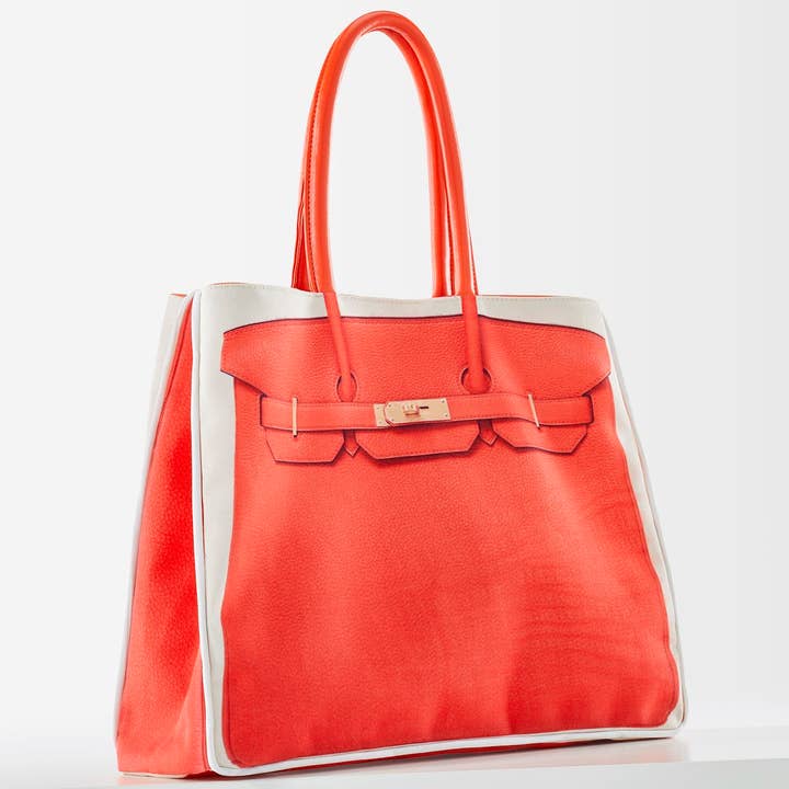 Printed Birkin Canvas Tote Bag, Orange for wholesale by Charlie Paige