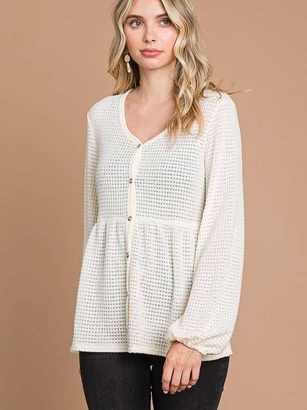 Culture Code - Wholesale Knit Top - Women's - CHT1821L - BUTTON DOWN RUCHING DETAIL LSLV TOP16