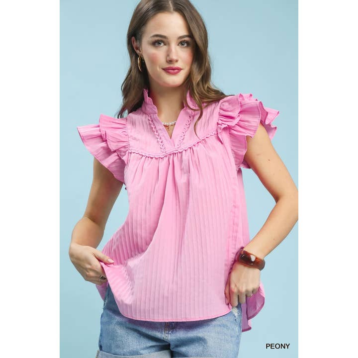 Textured Ruffle Sleeve Babydoll Top for wholesale by BNS