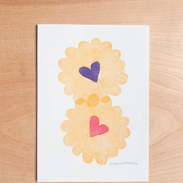 "Linzer Cookies" Handmade Linocut Print for wholesale by Andrea Morris Photography