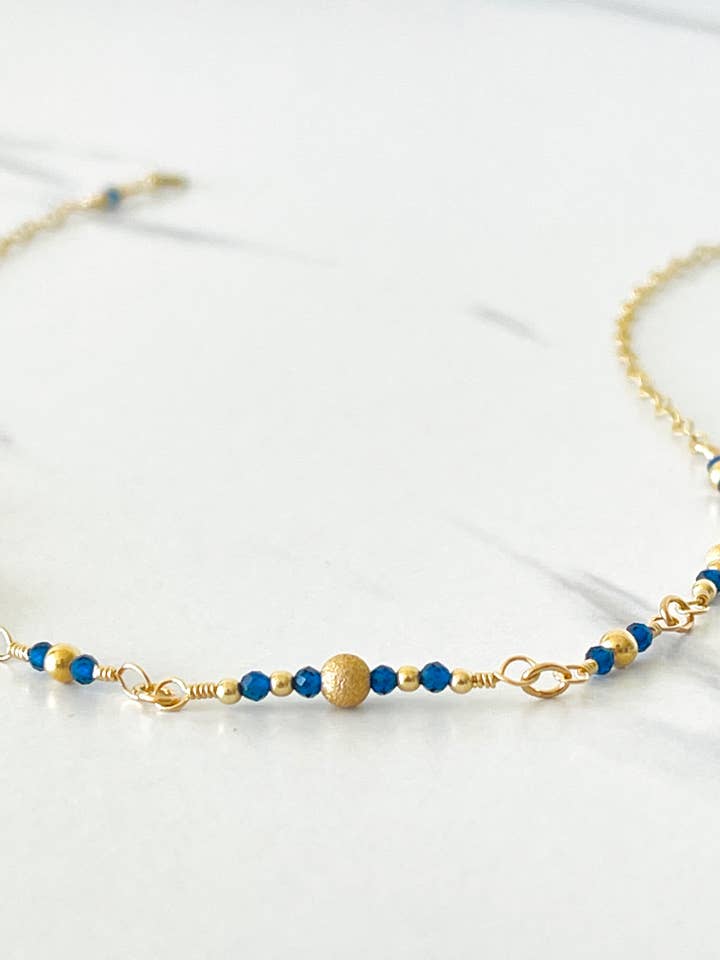 Tiny Sapphire & Gold Filled Minimalist Handmade Necklace for wholesale by Hand Art Soul