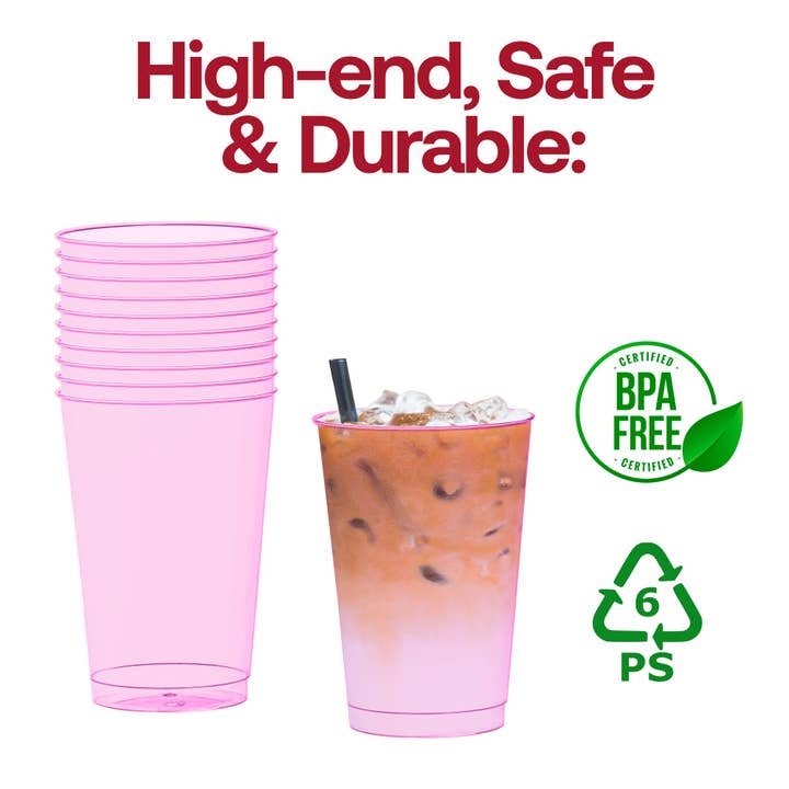 Smarty had a Party - Wholesale Disposable Cup - 12 oz. Clear Pink Disposable Plastic Party Cups - 20 pcs5