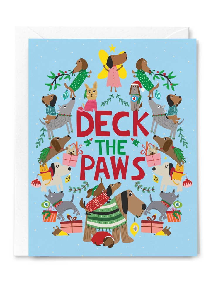 Biglietto per albero di Natale Deck the Paws Dogs per la vendita all'ingrosso da parte di Happy Just Happy