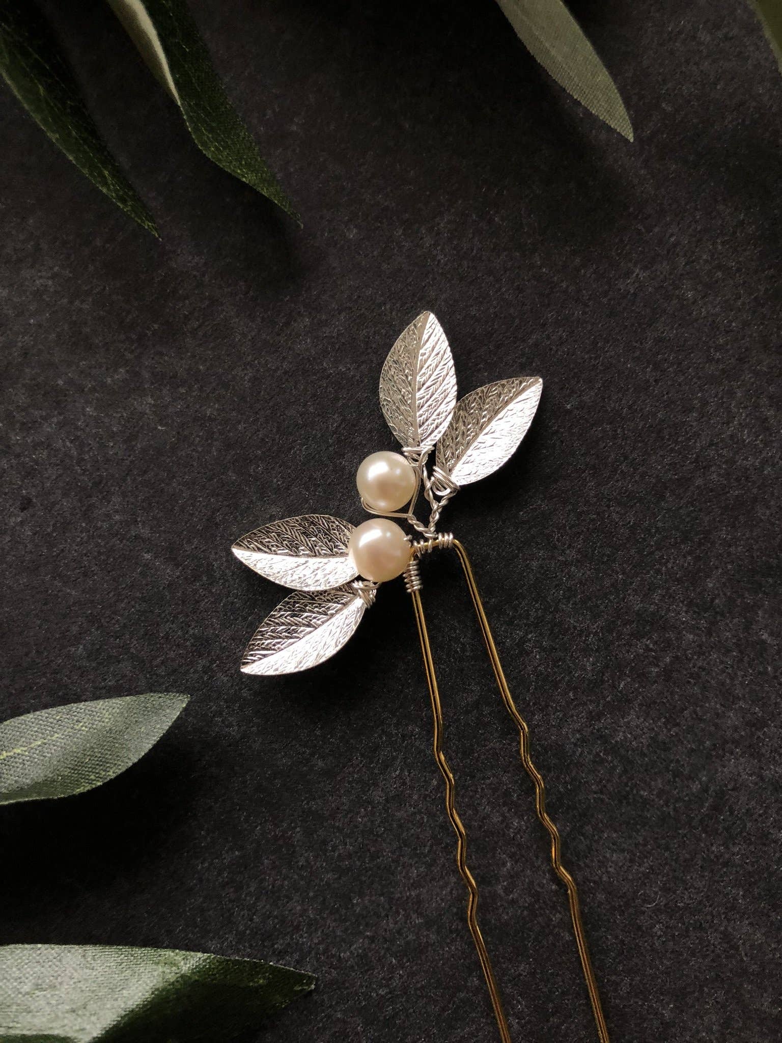 Sweet Olive Hairpieces - Wholesale Hair Pin - Classic Pearl & Leaf Hair Pins (1+) | Classic Bridal Hair Pins, Minimalist Hair Accessories6
