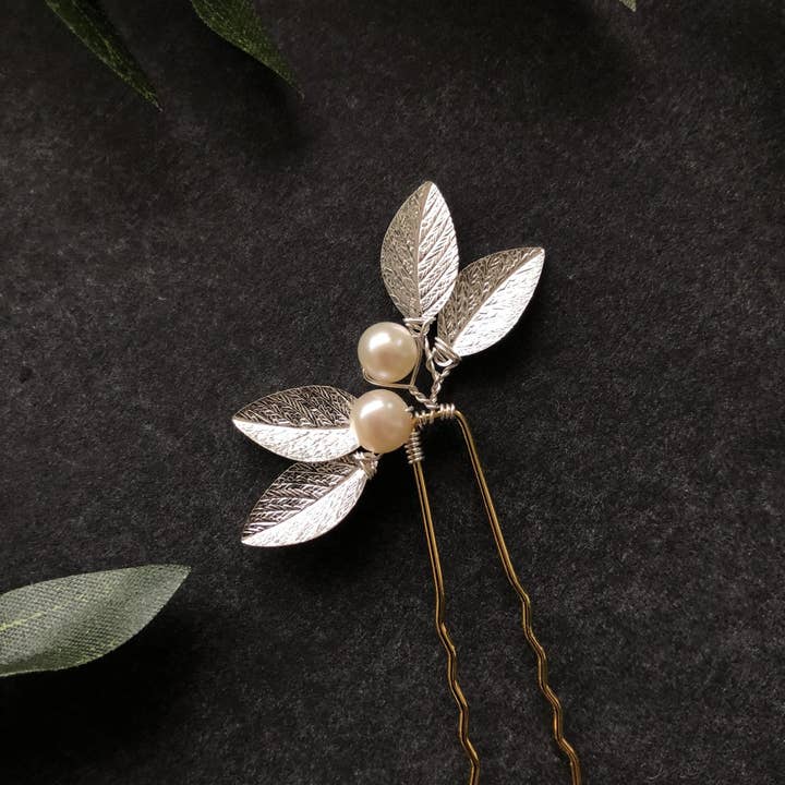 Sweet Olive Hairpieces - Venta al por mayor Horquillas para el pelo - Horquillas clásicas de perlas y hojas (1+) | Horquillas clásicas para novia, accesorios para el cabello minimalistas6