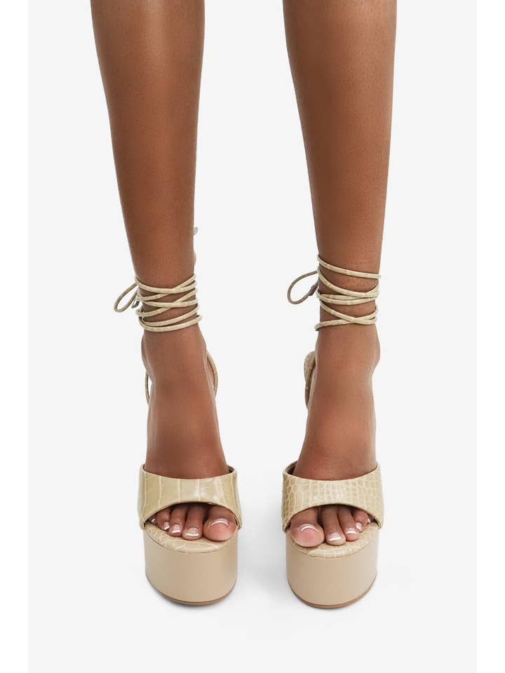 Lemonade Shoes - Wholesale Platform Heels - Women's - BITE ME - Sculptural Platform Heels w/ Ankle Ties2