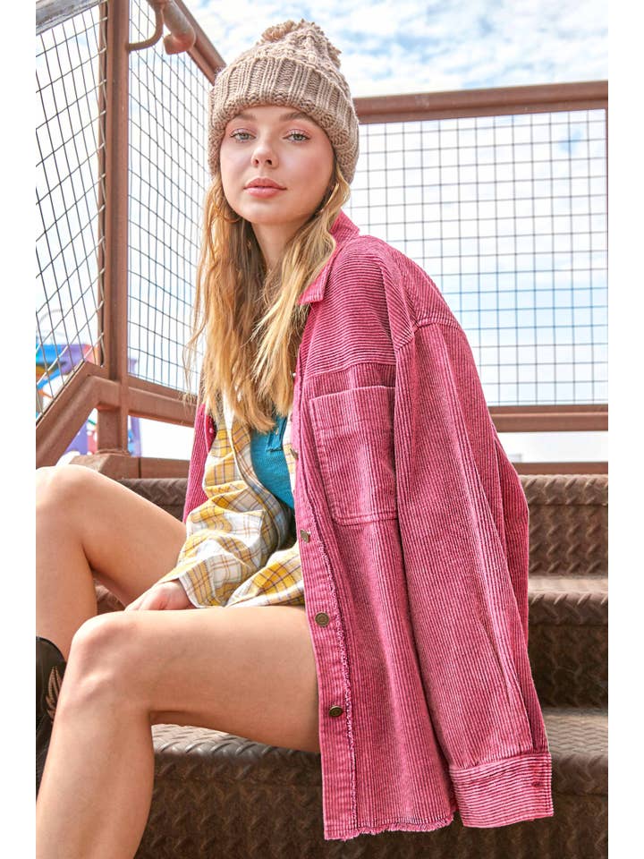 La Miel - Wholesale Shirt Jacket/Shacket - Women’s - JKT1727-Oversized Washed Fabric Corduroy Button Down Jacket13