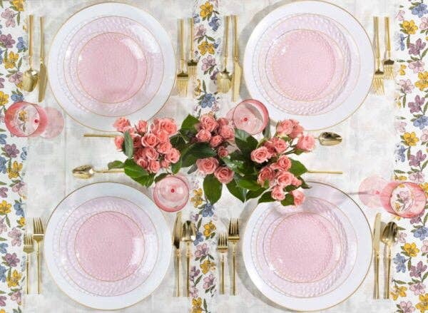 Posh Setting - Wholesale Disposable Plate - Pink and Gold Round Hammered Plastic Plates - Organic Hammered1