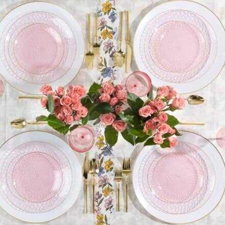 Posh Setting - Wholesale Disposable Plate - Pink and Gold Round Hammered Plastic Plates - Organic Hammered1