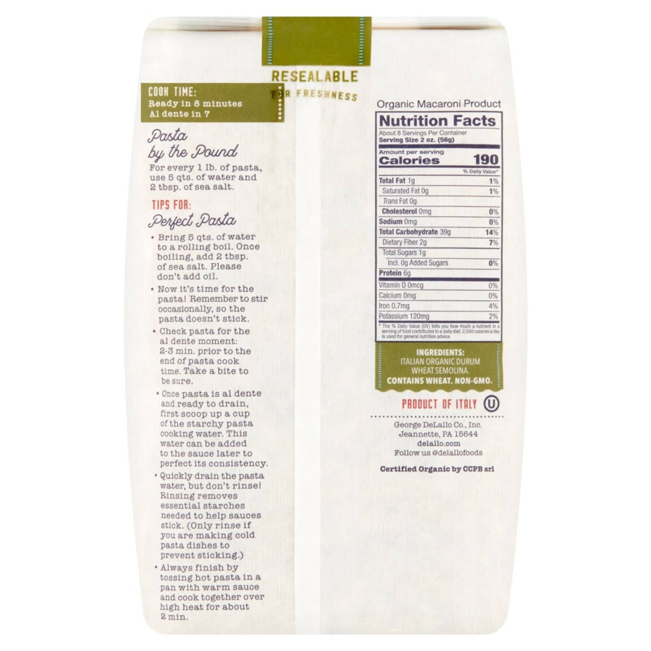 Delallo - Wholesale Pasta - Organic Gemelli Pasta1