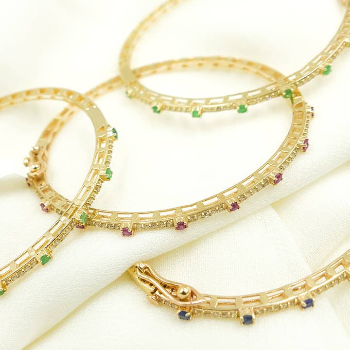 KG98. 14K Solid Gold Bangle with Diamonds and Stones for wholesale by Tresor Jewelry Inc.