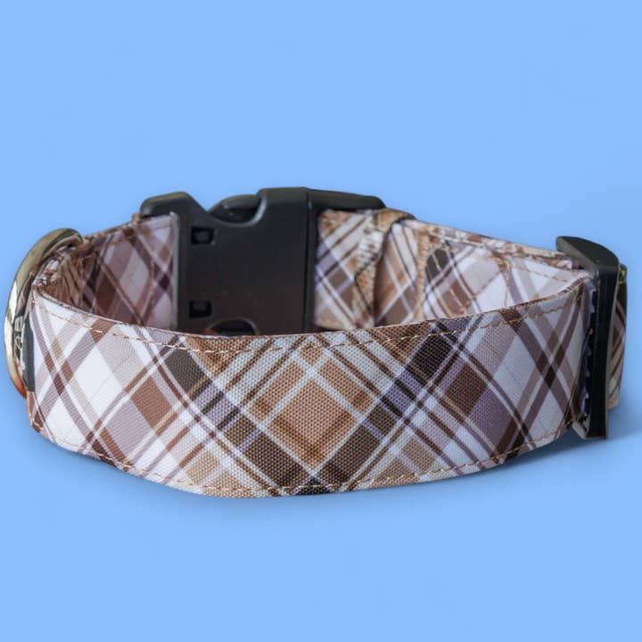 Dizzy Dog Collars - Wholesale Pet collar – Dog - Extra Wide /// Maplewood: Caramel & Brown Plaid Dog Collar | Canvas & Neoprene Dog Collar2