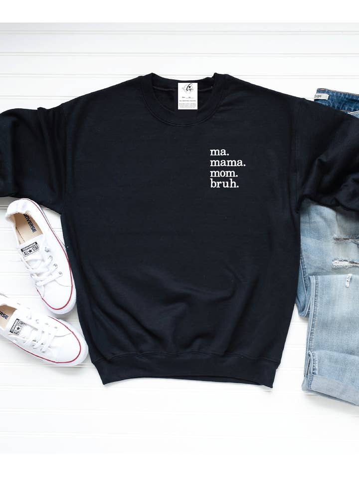 Embroidered Bruh {Crest} Cozy Crew Neck Sweater for wholesale by Blonde Ambition | Jewelry | Valentines Gift & Sweaters