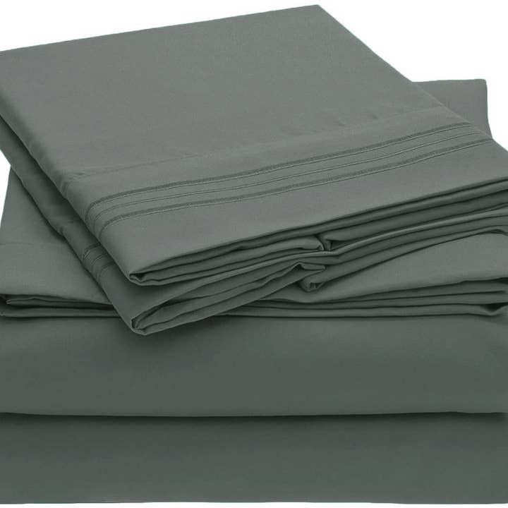 home mart goods - Wholesale Sheet Set - Dark Grey 200 Embroidery Soft Sheet Set Wrinkle Resistant