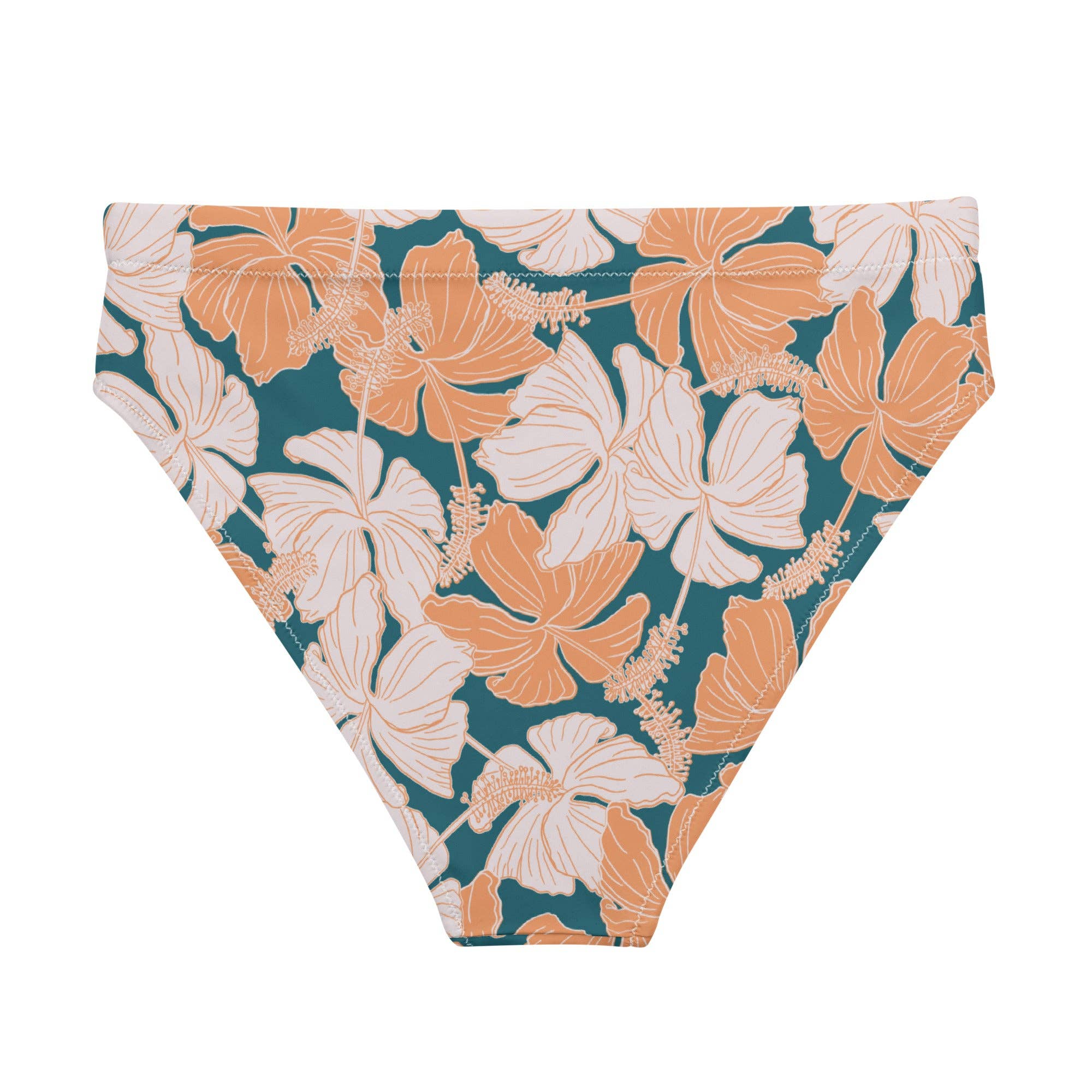 Solshine and Co - Wholesale Swim Bottoms - Women's - Vintage Hibiscus in Coral/Turquoise High Waisted Bikini Bottom5