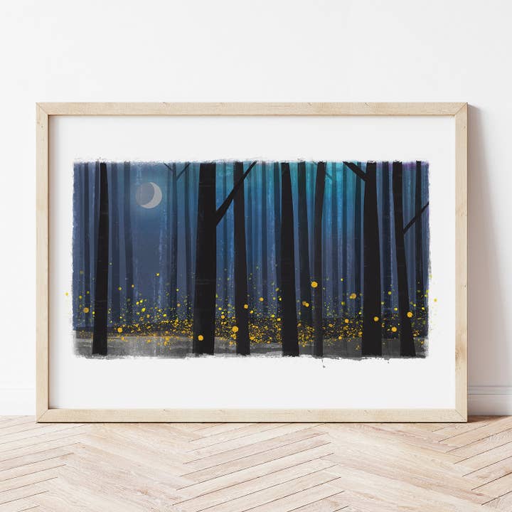 Forest at Night A3 Print for wholesale by The Moonlit Press
