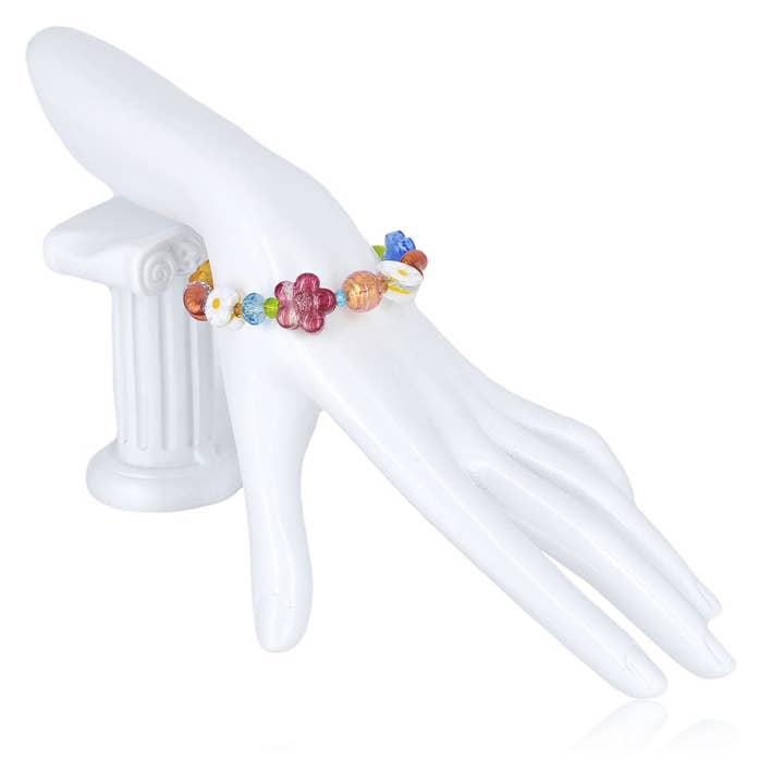 Bracciale italiano con perline floreali multicolore con chiusura ed estensore riempiti in oro per la vendita all'ingrosso da parte di Viktoria Simonë