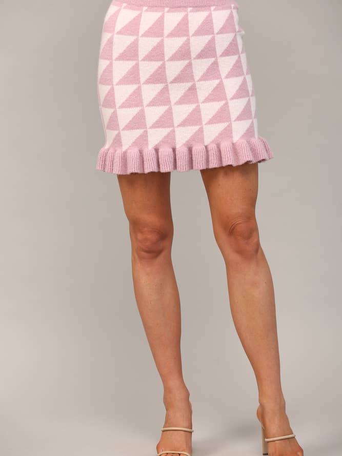 GEO PATTERN WOOL BLEND KNIT FLARE HEM SKIRT FW12066 for wholesale by FATE