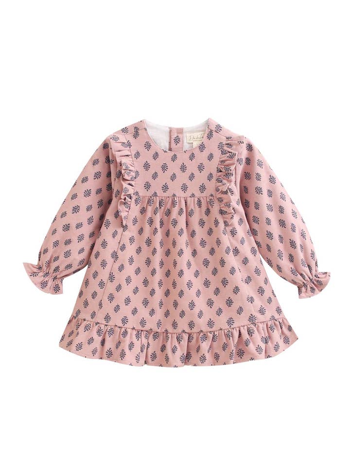 Pink baby girl dress with leaf print for wholesale by Dadati