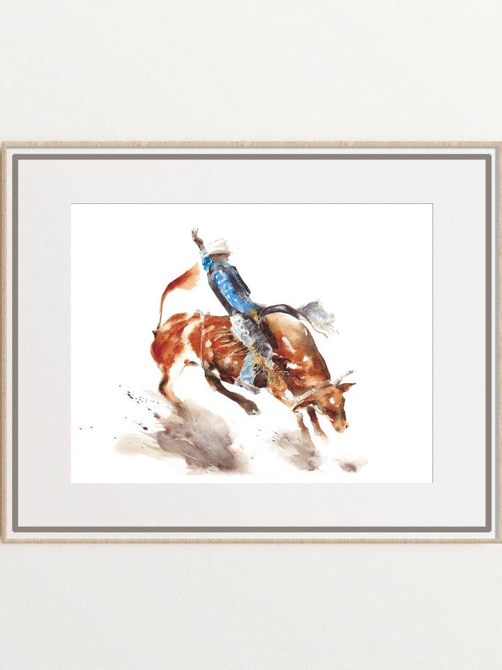 Cowboy Bull Rodeo Watercolor Art, Modern Farmhouse Decor for wholesale by Yuliasheart