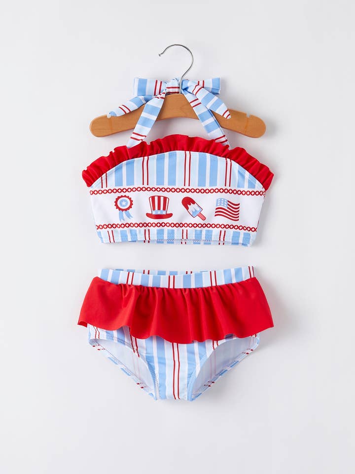 Rylee Faith Designs - Wholesale Two Piece Swimsuit - Kids - Independence Day Ice Cream Stripe Swimsuit