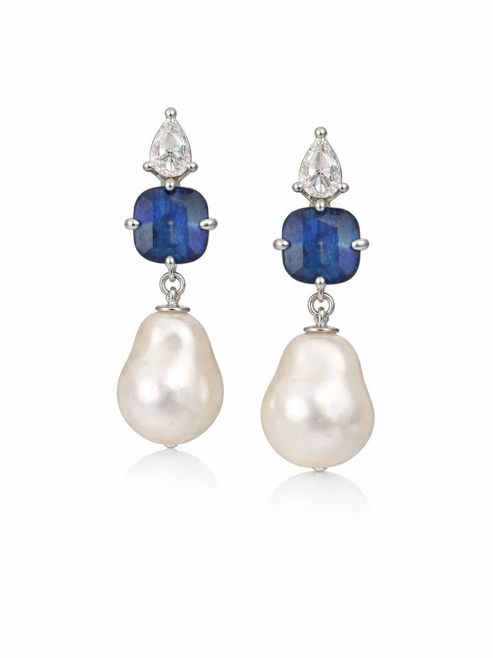 Kyanite Pearl Elegance Drop Earrings for wholesale by Le Zohar