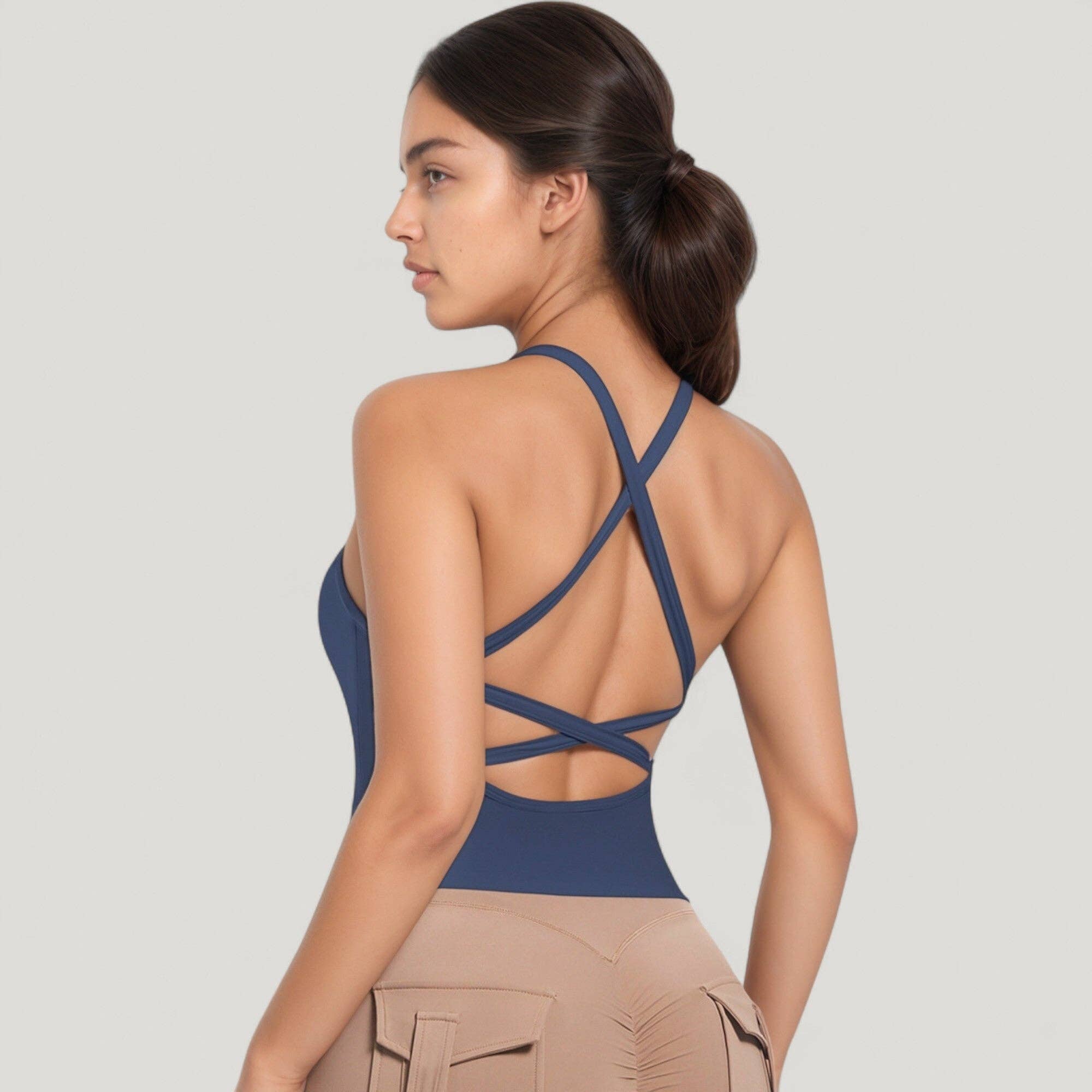 Active by Anna-Kaci - Wholesale Athletic Top - Women's - Strappy Crisscross Back Athletic Tank Top with Built-In Shel13