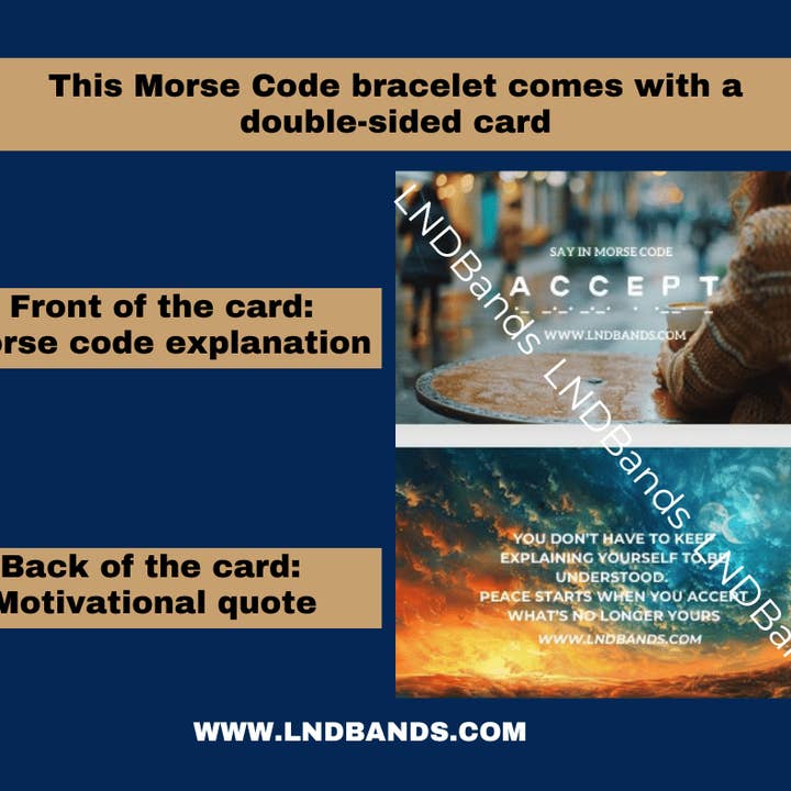 LND Bands - Wholesale Beaded Bracelet - Morse Code ACCEPT beaded bracelet: Adjustable beaded 2x4mm, Inspiration Motivation Encouragement Affirmation uplift hidden message2