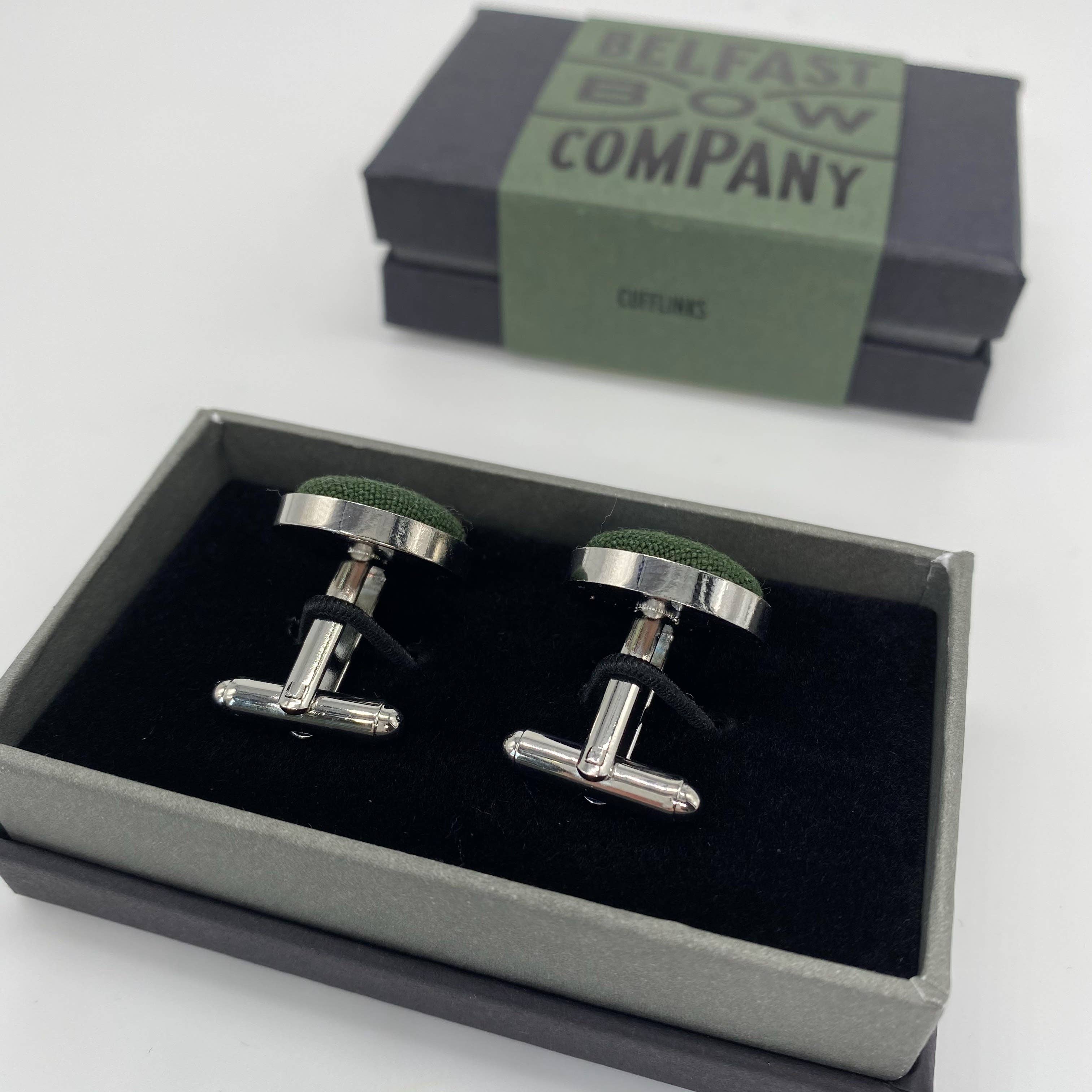 Belfast Bow Company - Wholesale Cufflinks - Irish Linen Cufflinks in Brunswick Green1