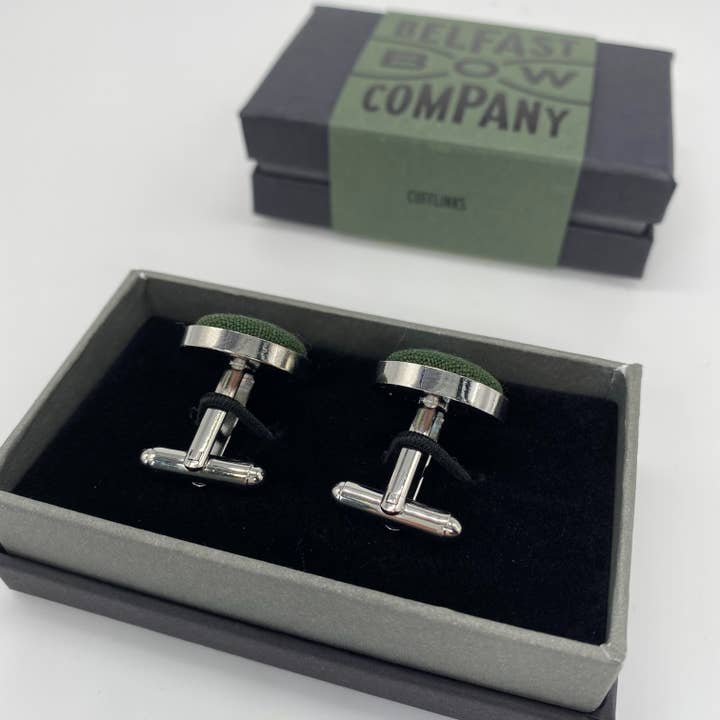 Belfast Bow Company - Wholesale Cufflinks - Irish Linen Cufflinks in Brunswick Green1