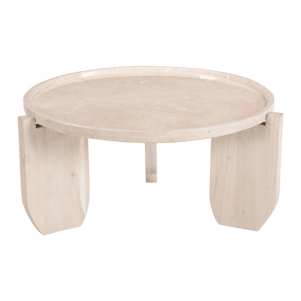 HomeRoots - Wholesale Coffee Table - 30" Natural Genuine Marble and Marble Round Coffee Table3