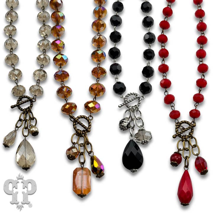 Pink Panache Brands - Wholesale Beaded/Pearl Necklace - Linked faceted bead necklace with bead charms8