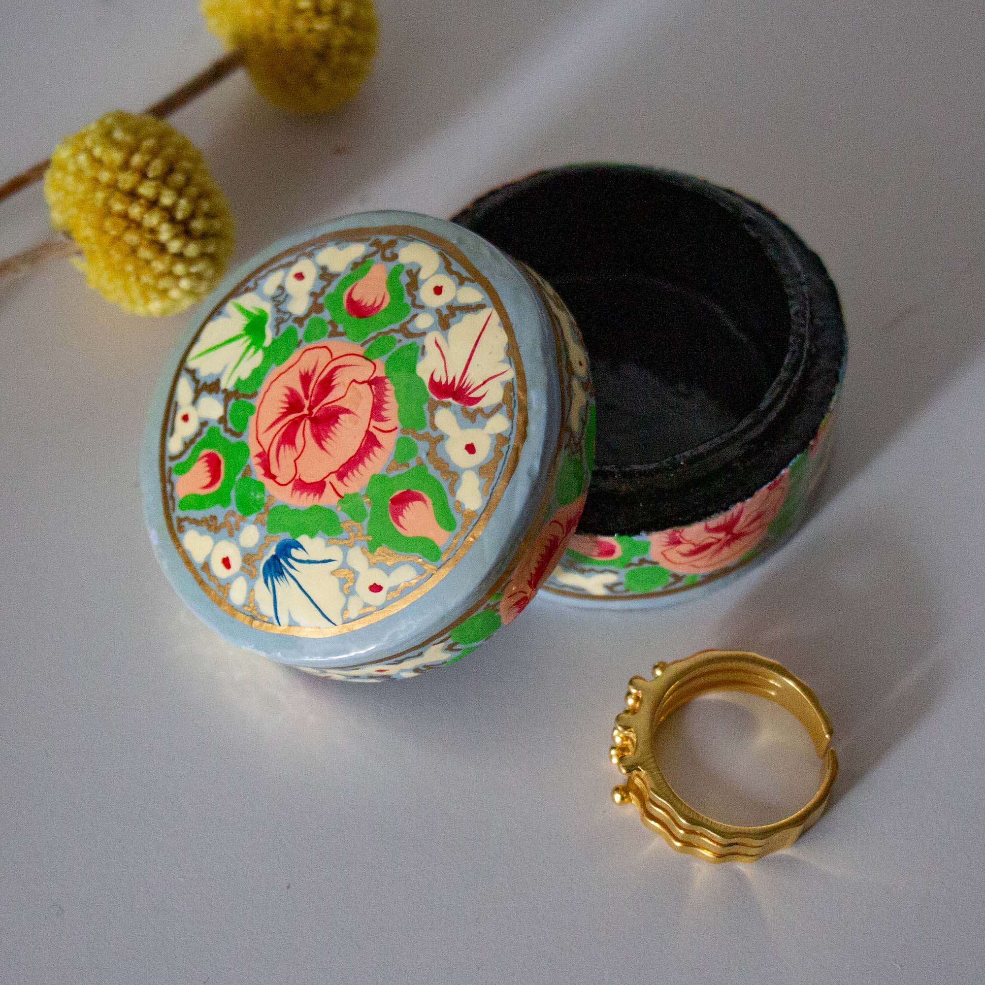 Global Crafts – Caixa decorativa por atacado – Caixa Caxemira Pintada à Mão, Rosa1