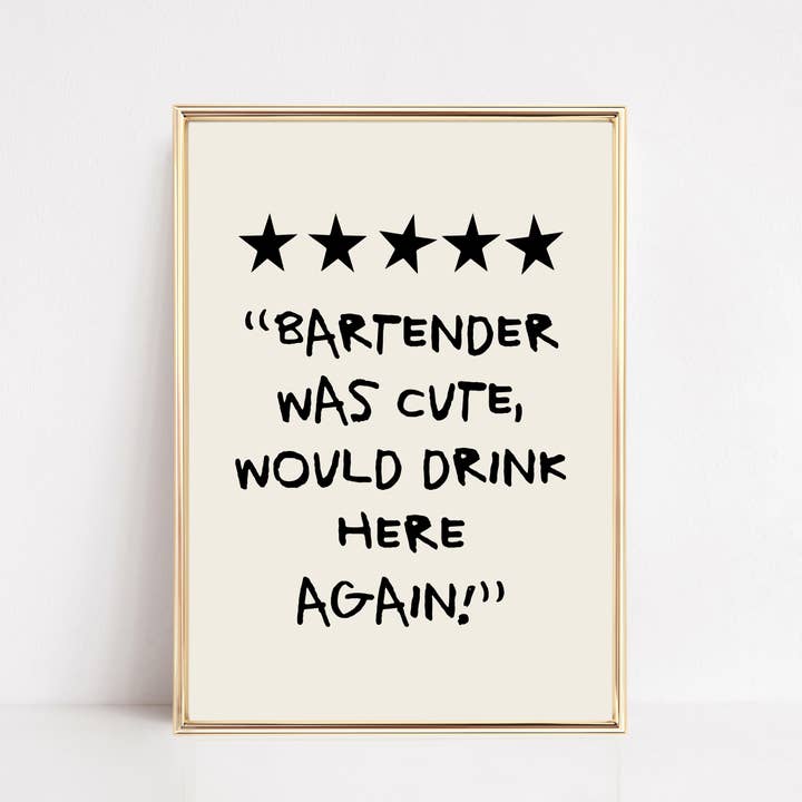KIKIANDNIM - Wholesale Art Print - Funny Bar Cart Wall Art Print | Cute Bartender | Home Decor