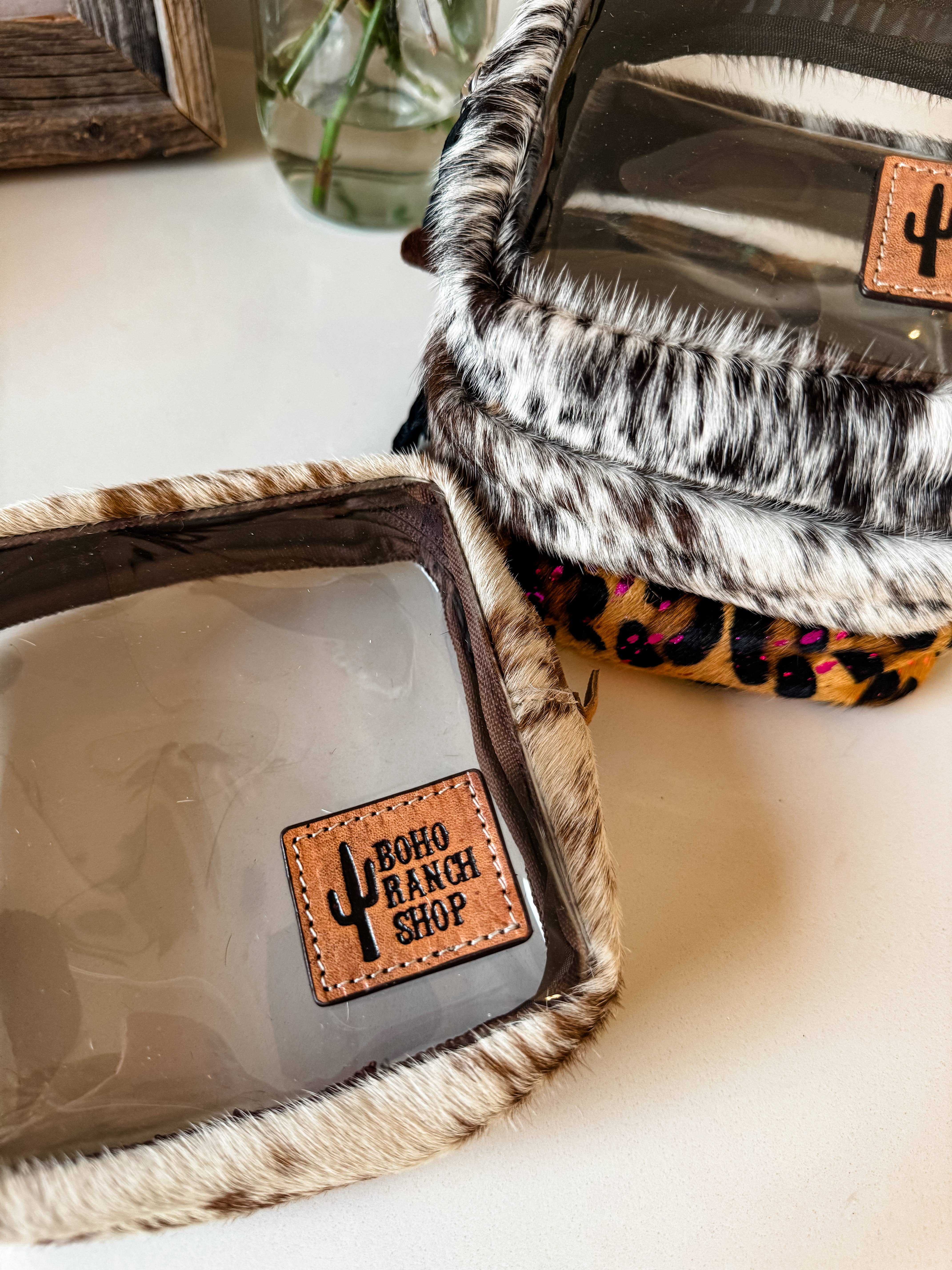 Boho Ranch Shop - Venta al por mayor Bolsa para maquillaje - Estuche Transparente de Piel de Vaca - Bolsa de Viaje para Maquillaje y Artículos de Tocador14