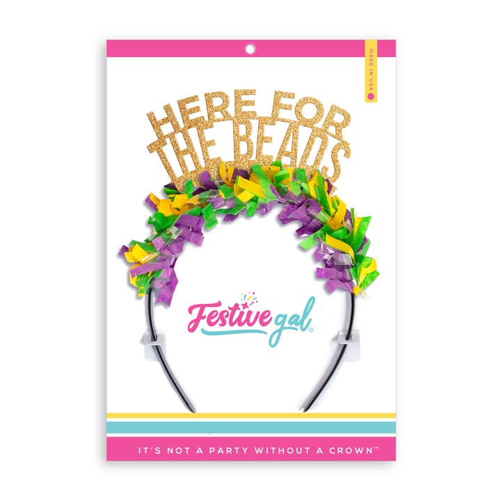 Festive Gal - Wholesale Party Hat/Crown - Here for the Beads Mardi Gras Party Crown Headband2