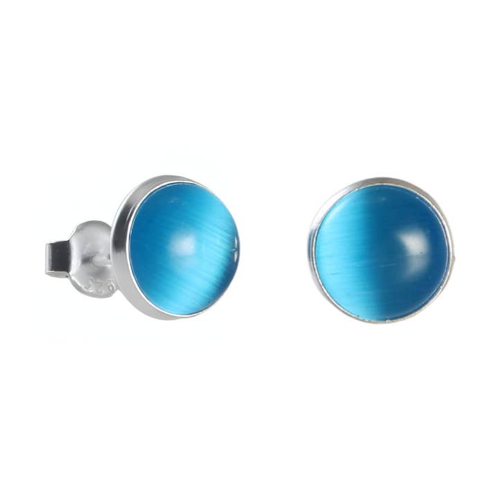 Silver Round Blue Cat's Eye Stud Earrings for Women, 8.7mm for wholesale by Echmeck LLC