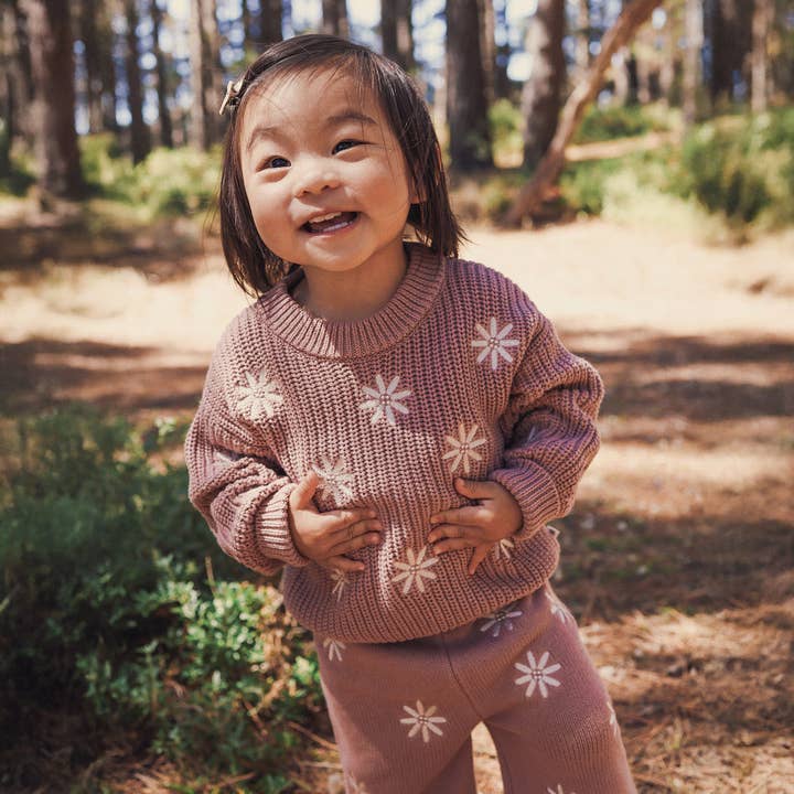 Embroidered Knit Jumper - Wood Rose for wholesale by Kynd Baby
