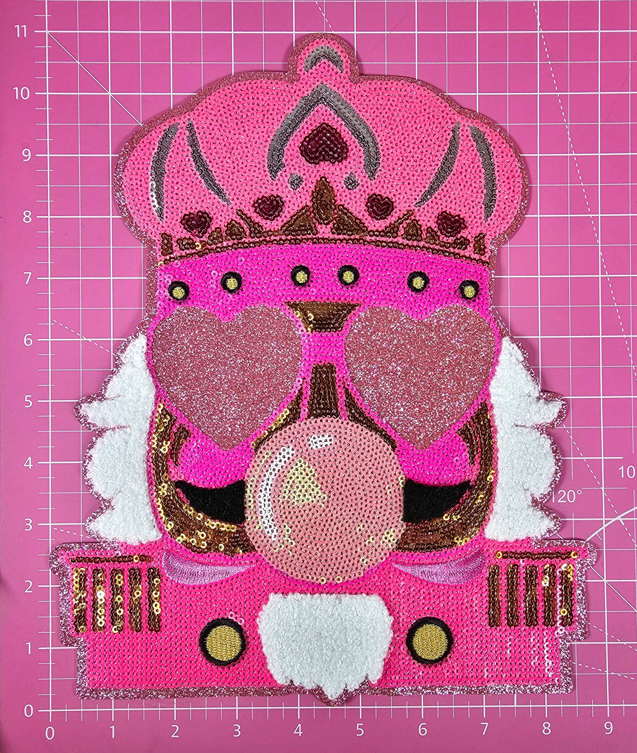 Scratch Decor - Wholesale Patch - Nutcracker Bubble Heart Glasses Pink Large Sequin Glitter Iron-on Patch1