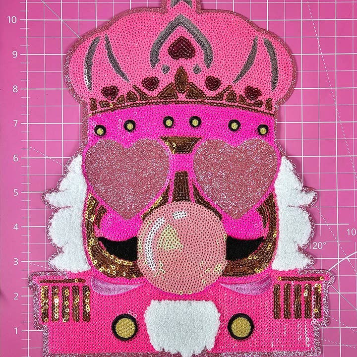 Scratch Decor - Wholesale Patch - Nutcracker Bubble Heart Glasses Pink Large Sequin Glitter Iron-on Patch1