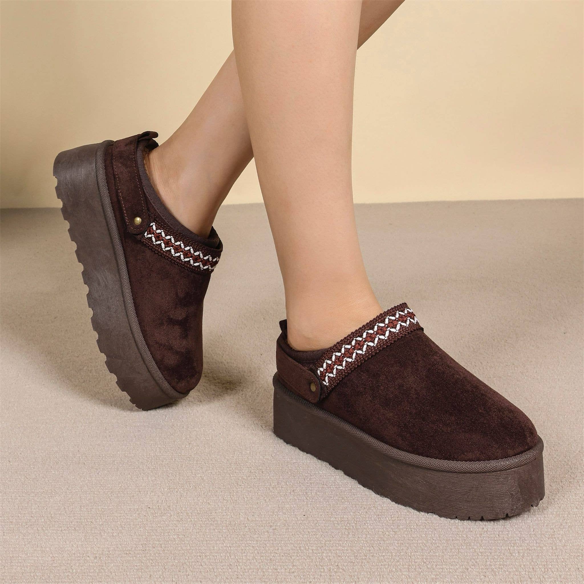 No Doubt Shoes – wholesale Slippers – Women's – FAUX FURR LINED STITCH DETAIL COZY CHUNKY PLATFORM MULES7